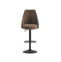 Mischa Set Of Two Adjustable Height Dining Stools With Tufted Upholstered Seats And Pedestal Base With Footring
