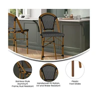 Sacha Set Of Two Stacking Bistro Counter Stools With Pe Seats And Backs Metal Frames For Indoor/Outdoor Use