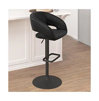 Shae Contemporary Upholstered Adjustable Height Barstool With Rounded, Cutout Mid-Back And Pedestal Base