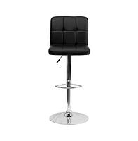 Quilted Vinyl Swivel Adjustable Height Barstool With Chrome Base