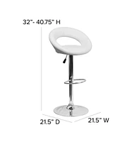 2 Pack Contemporary Vinyl Rounded Orbit-Style Back Adjustable Height Barstool With Chrome Base