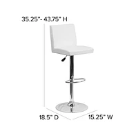 2 Pack Contemporary Vinyl Adjustable Height Barstool With Panel Back And Chrome Base