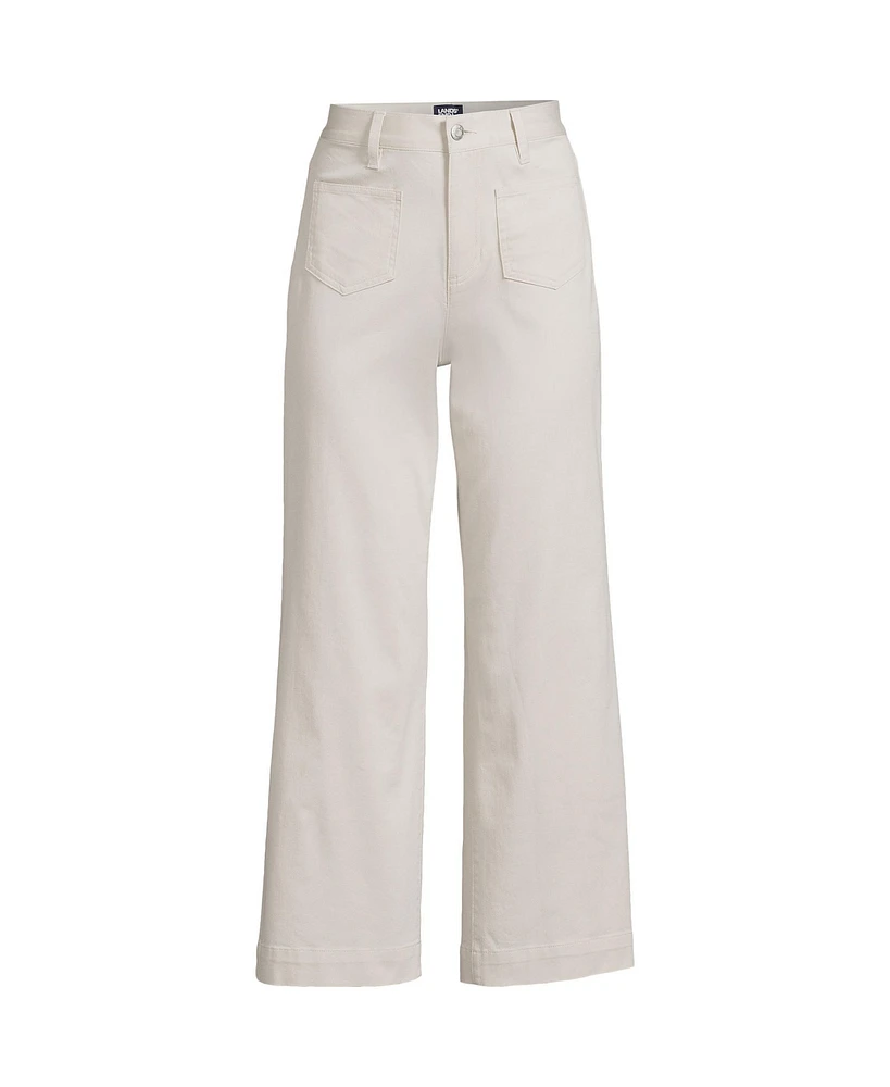 Lands' End Women's High Rise Patch Pocket Wide Leg Chino Crop Pants