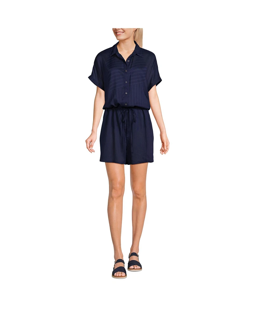 Lands' End Women's Button Front Swim Cover-up Romper