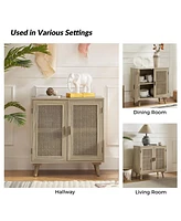 Hulala Home Accent Storage Rattan Cabinet Cupboard Console Table for Dining Room