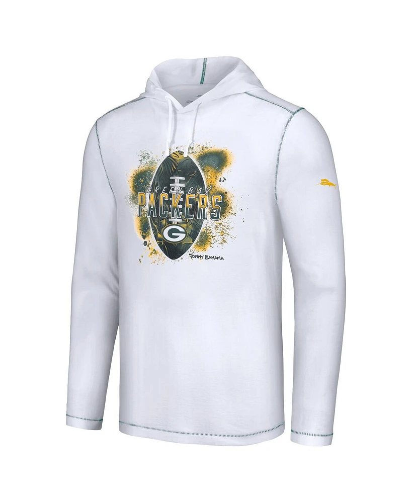 Tommy Bahama Men's White Green Bay Packers Graffiti Touchdown Pullover Hoodie