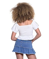 With Jules Big Girls Pleated Denim Mini Skirt