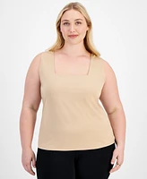 Bar Iii Plus Solid Square-Neck Sleeveless Tank Top, Created for Macy's