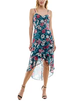 Bcx Juniors' Printed Sweetheart-Neck Asymmetric-Hem Dress