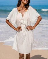 Cupshe Women's White Scoop Neck Tassel Tie Cover-Up Beach Dress