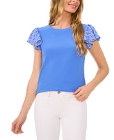 CeCe Women's Mixed-Media Flutter-Sleeve Knit Top