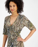 Connected Women's Printed Faux-Wrap Dress