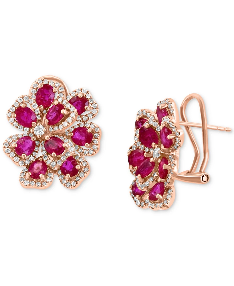 Effy Ruby (4-1/4 ct. t.w.) & Diamond (7/8 ct. t.w.) Flower Statement Earrings in 14k Rose Gold