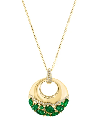 Effy Emerald (1-7/8ct. t.w.) & Diamond (1/6 ct. t.w.) Cluster Polished Circle 18" Pendant Necklace in 14k Gold