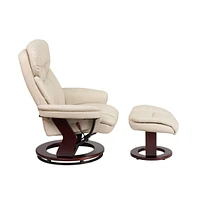 Multi-Position Recliner & Curved Ottoman With Swivel Wood Base