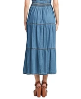 Bcx Juniors' Cotton Washed Tiered Midi Denim Skirt