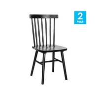 Merrick Lane Torrin Set Of Two Premium Solid Wood Spindle Back Dining Chairs With Saddle Seats And Floor Protectant Felt Pads