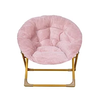 Io Kid'S Folding Saucer Chair With Cozy Faux Fur Upholstery And Metal Frame For Playroom, Bedrooms, Nursery More
