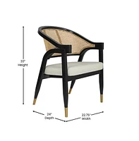 Bronson Cane Rattan Padded Accent Or Dining Chair With Metallic Accented Legs