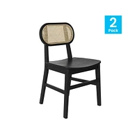 Analise Set Of 2 Cane Rattan Dining Chairs With Solid Wood Frames