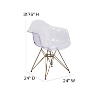 Transparent Side Chair With Arms And Gold Base