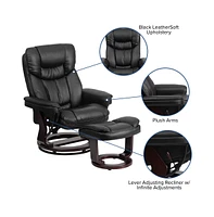 Multi-Position Recliner Chair & Curved Ottoman With Swivel Wood Base