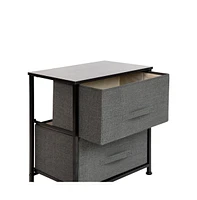 Emma+Oliver 2 Drawer Storage Stand With Wood Top & Dark Fabric Pull Drawers