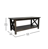 Matty Rustic Coffee Table With Lower Shelf, Farmhouse Style Solid Wood Accent