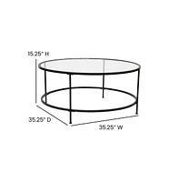 Merrick Lane Newbury Round Glass Coffee Table Set - 3 Piece Glass Table Set With Metal And Vertical Legs