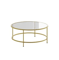 Newbury Glass Coffee Table With Round Matte Frame And Vertical Legs