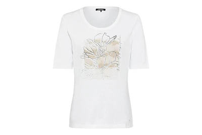 Olsen Women's 100% Cotton Short Sleeve Placement Print T-Shirt