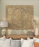 Rosemary Lane Gold Wood Floral Handmade Intricately Carved Wall Decor with Mandala Design, Set of 3 22"W, 48"H