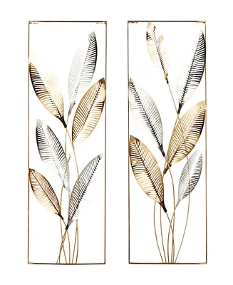 Rosemary Lane Gold Metal Metallic Cutout Leaf Wall Decor with Silver Accents Set of 2 14"W, 36"H