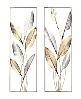 Rosemary Lane Gold Metal Metallic Cutout Leaf Wall Decor with Silver Accents Set of 2 14"W, 36"H