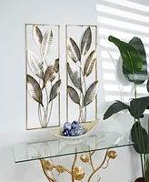 Rosemary Lane Gold Metal Metallic Cutout Leaf Wall Decor with Silver Accents Set of 2 14"W, 36"H