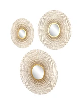 Rosemary Lane Gold Metal Sunburst Wall Decor with Mirror Accent, Set of 3 18", 22", 27"D