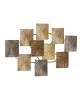 Rosemary Lane Gold Metal Sunburst Carved Overlapping Square Wall Decor, 43" x 3" x 24"