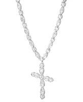 Arabella Cubic Zirconia Mixed Cut Cross 18" Pendant Necklace in Sterling Silver