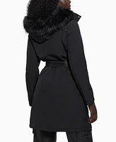 Guess Women's Faux-Fur-Trim Hooded Belted Raincoat