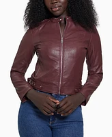 Guess Women's Faux-Leather Moto Jacket with Snap Collar