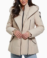 Guess Women's Bibbed Shawl-Collar Hooded Puffer Coat