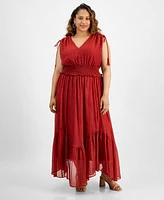 Taylor Plus V-Neck Sleeveless Handkerchief Hem Maxi Dress