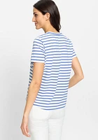 Olsen Women's Cotton Blend Short Sleeve Striped V-Neck T-Shirt