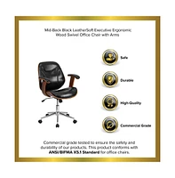 Merrick Lane Frederick Mid-Back Ergonomic Office Chair Executive Swivel Bentwood Frame Desk Chair