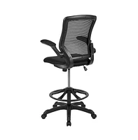 Emma+Oliver Mid-Back Mesh Ergonomic Drafting Chair With Foot Ring And Flip-Up Arms