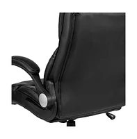 Emma+Oliver High Back Leather Executive Swivel Office Chair With Double Layered Headrest And Open Arms