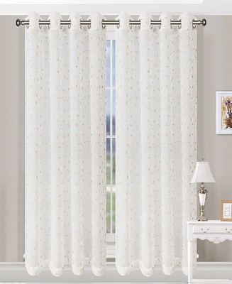 Superior Traditional Embroidered Delicate Flower Farmhouse Sheer Grommet 2-Piece Curtain Panel Set with Grommet Header Top, 52" X 108"
