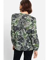 Olsen Women's Cotton Viscose Leaf Print Tunic Shirt