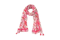 Olsen Floral & Border Print Scarf with Tassel Trim