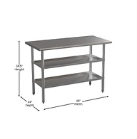 Nsf Certified Stainless Steel 18 Gauge Work Table With 2 Undershelves